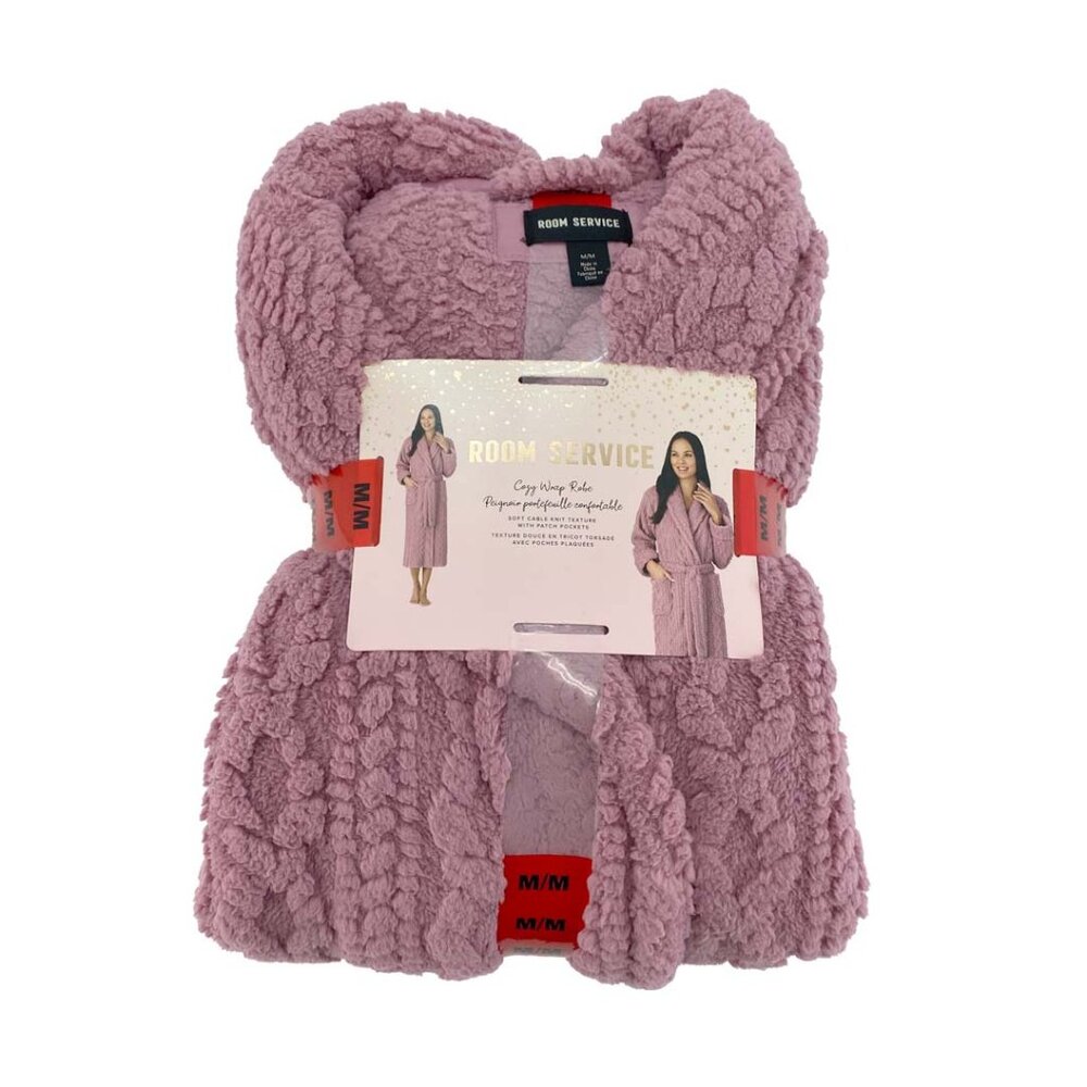 Room Service Rose Cozy Wrap Robe | Textured Fabric | Pockets | Size Medium **NEW